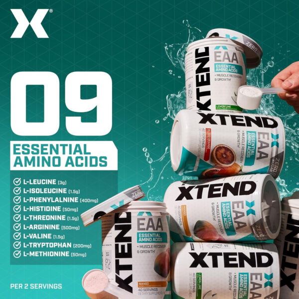 Scivation XTEND EAA + BCAA Powder | Muscle Recovery & Lean Muscle Growth | 9 Essential Amino Acids for Intra Workout or Post Workout Recovery | 10g EAAs Per 2 Servings | Mango 40 Servings