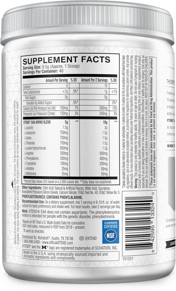 Scivation XTEND EAA + BCAA Powder | Muscle Recovery & Lean Muscle Growth | 9 Essential Amino Acids for Intra Workout or Post Workout Recovery | 10g EAAs Per 2 Servings | Mango 40 Servings