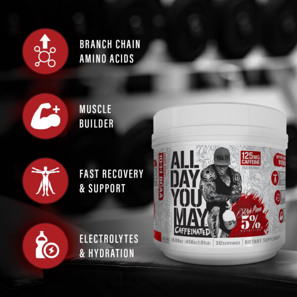 5% Nutrition Rich Piana AllDayYouMay BCAA Powder | Premium Intra & Post Workout Amino Acids, Hydration, Endurance, Muscle Recovery, Joint & Liver Support | 16.3 oz, 30 Servings (Southern Sweet Tea)