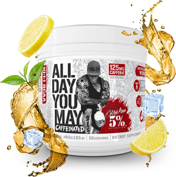 5% Nutrition Rich Piana AllDayYouMay BCAA Powder | Premium Intra & Post Workout Amino Acids, Hydration, Endurance, Muscle Recovery, Joint & Liver Support | 16.3 oz, 30 Servings (Southern Sweet Tea)