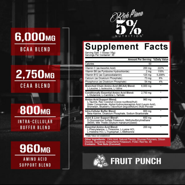 5% Nutrition Rich Piana AllDayYouMay BCAA Powder | Premium Intra & Post Workout Amino Acids, Hydration, Endurance, Muscle Recovery, Joint & Liver Support | 16.3 oz, 30 Servings (Southern Sweet Tea)