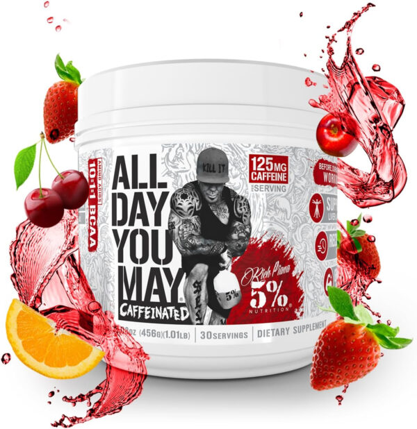 5% Nutrition Rich Piana AllDayYouMay BCAA Powder | Premium Intra & Post Workout Amino Acids, Hydration, Endurance, Muscle Recovery, Joint & Liver Support | 16.3 oz, 30 Servings (Southern Sweet Tea)