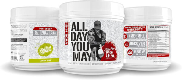 5% Nutrition Rich Piana AllDayYouMay BCAA Powder | Premium Intra & Post Workout Amino Acids, Hydration, Endurance, Muscle Recovery, Joint & Liver Support | 16.3 oz, 30 Servings (Southern Sweet Tea)