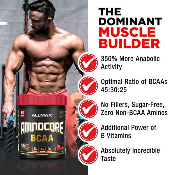 ALLMAX Nutrition AMINOCORE BCAA Powder, 8.18 Grams of Amino Acids, Intra and Post Workout Recovery Drink, Gluten Free, Pineapple Mango, 315 g