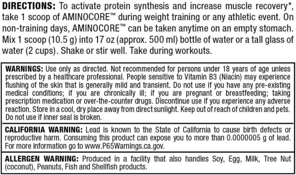 ALLMAX Nutrition AMINOCORE BCAA Powder, 8.18 Grams of Amino Acids, Intra and Post Workout Recovery Drink, Gluten Free, Pineapple Mango, 315 g