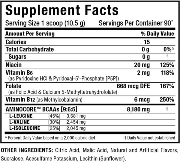 ALLMAX Nutrition AMINOCORE BCAA Powder, 8.18 Grams of Amino Acids, Intra and Post Workout Recovery Drink, Gluten Free, Pineapple Mango, 315 g
