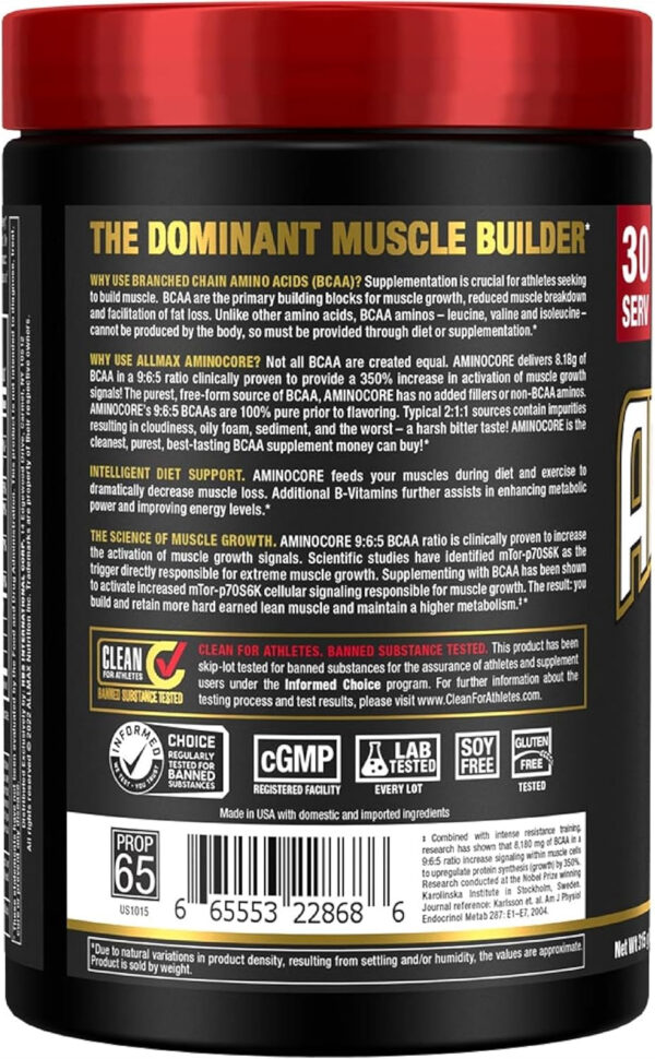 ALLMAX Nutrition AMINOCORE BCAA Powder, 8.18 Grams of Amino Acids, Intra and Post Workout Recovery Drink, Gluten Free, Pineapple Mango, 315 g