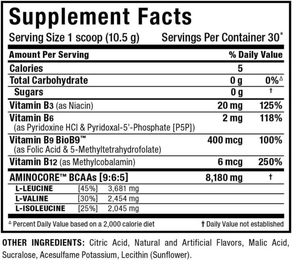 ALLMAX Nutrition AMINOCORE BCAA Powder, 8.18 Grams of Amino Acids, Intra and Post Workout Recovery Drink, Gluten Free, Pineapple Mango, 315 g