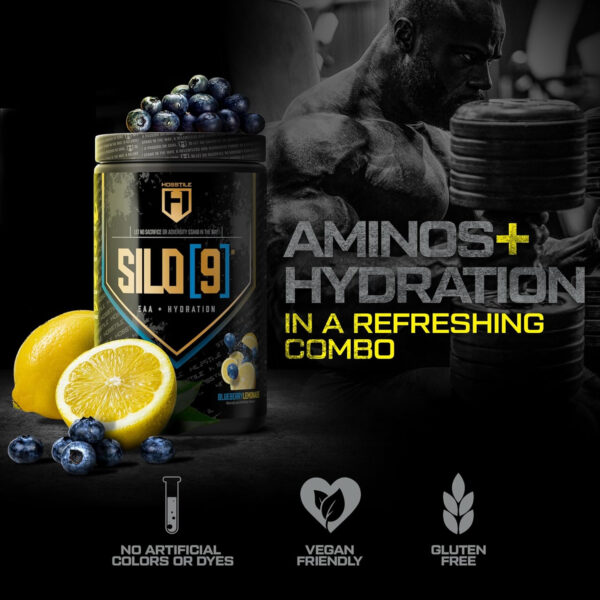HOSSTILE SILO[9] Essential Amino Acids, EAA & BCAA Powder, Electrolyte Hydration Support, Enhance Muscle Recovery, Build Lean Muscle, Pre or Post Workout Drink, Blueberry Lemonade, 30 Servings