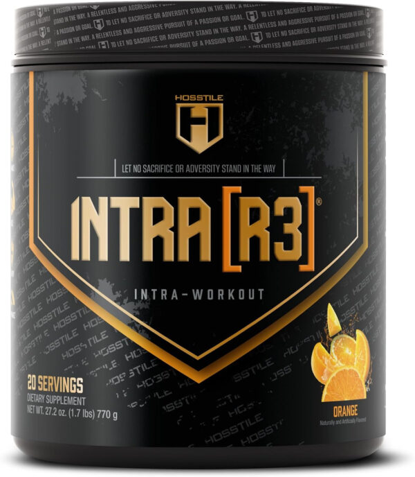HOSSTILE Intra[R3] Intra Workout Powder, Intra Workout Carb, EAA & BCAA Drink, Enhance Energy & Endurance, Improve Muscle Recovery, Build Lean Muscle, Orange, 20 Servings