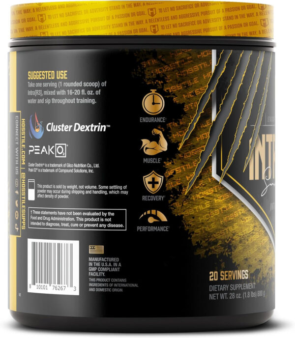 HOSSTILE Intra[R3] Intra Workout Powder, Intra Workout Carb, EAA & BCAA Drink, Enhance Energy & Endurance, Improve Muscle Recovery, Build Lean Muscle, Orange, 20 Servings