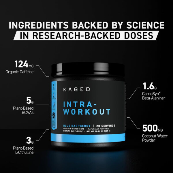 6895b51c52d58498a33aa9c631315291feb328a7a590615a60f40.jpg Kaged Intra-Workout Powder | in BCAAs, L-Citrulline & Beta-Alanine for Endurance | 124mg Organic PurCaf® Caffeine | Coconut Water Powder | 20 Servings | Cherry Limeade