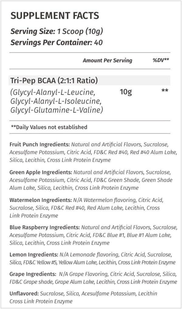 Metabolic Nutrition - TRIPEP - Tri-Peptide Branch Chain Amino Acid, BCAA Powder, Pre Intra Post Workout Supplement, Green Apple, 400 Grams (40 Servings)