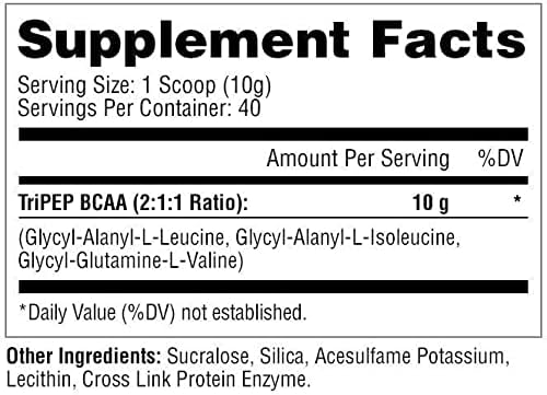 Metabolic Nutrition - TRIPEP - Tri-Peptide Branch Chain Amino Acid, BCAA Powder, Pre Intra Post Workout Supplement, Green Apple, 400 Grams (40 Servings)