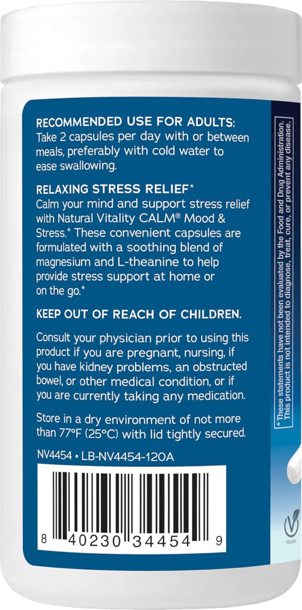 6895c6e68ee78779040d624a9a41fbc655cee8af3f814dde970b3.jpg Natural Vitality Calm® Mood & Stress Relief Capsules, Magnesium Glycinate Supplement, 120 Caps