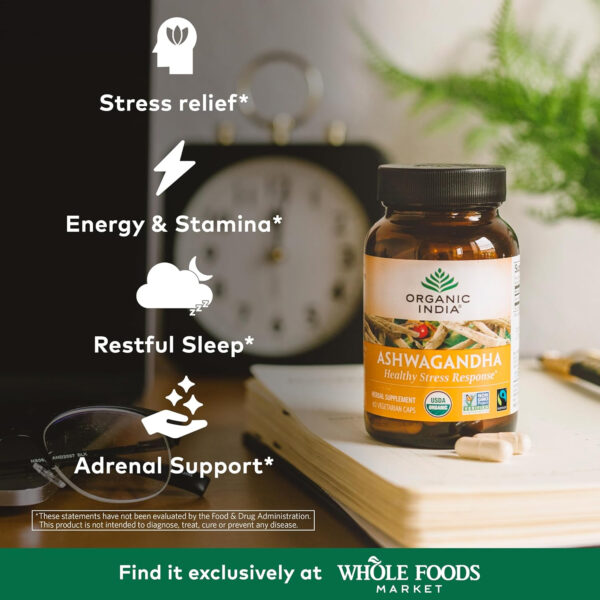 6895c750955f936e02d606aba93675879251974b6fea6e5c57607.jpg ORGANIC INDIA Ashwagandha Capsules - Organic Ashwagandha Supplement - Vegan Ashwagandha Root, Gluten-Free, Kosher, Non-GMO, Supports Stress Relief, Energy, and Sleep - 60 Capsules