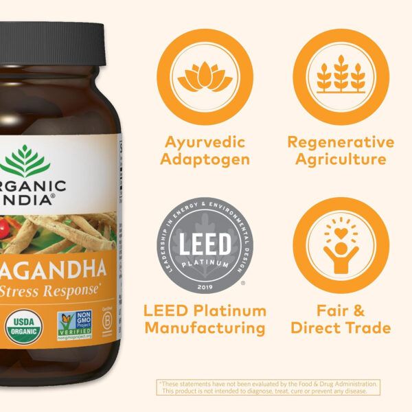 6895c75d3423fb295b10afb8983bacede1909529df083cd8c7f40.jpg ORGANIC INDIA Ashwagandha Capsules - Organic Ashwagandha Supplement - Vegan Ashwagandha Root, Gluten-Free, Kosher, Non-GMO, Supports Stress Relief, Energy, and Sleep - 60 Capsules
