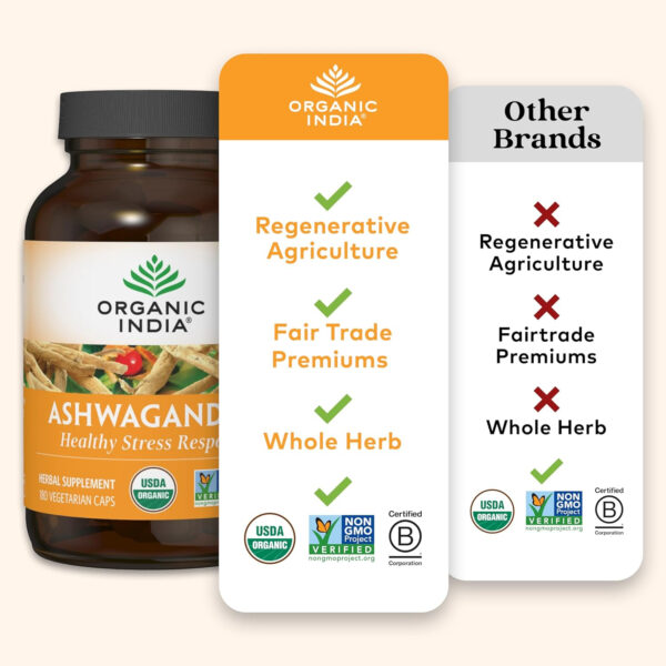 6895c7619fbeab2bb5d637cddb8871aa5b833f813eab3786f8b1a.jpg ORGANIC INDIA Ashwagandha Capsules - Organic Ashwagandha Supplement - Vegan Ashwagandha Root, Gluten-Free, Kosher, Non-GMO, Supports Stress Relief, Energy, and Sleep - 60 Capsules