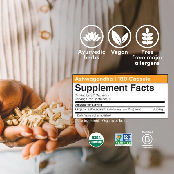 6895c763182ec802c2823596bc082c10d3d3c5eaf6b8e7519d188.jpg ORGANIC INDIA Ashwagandha Capsules - Organic Ashwagandha Supplement - Vegan Ashwagandha Root, Gluten-Free, Kosher, Non-GMO, Supports Stress Relief, Energy, and Sleep - 60 Capsules