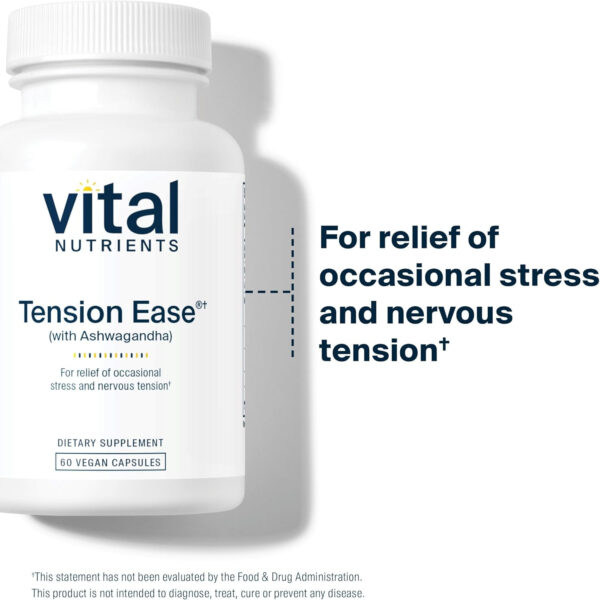 6895c7a94eb5bcdae72ff2cbc658230eb9e279f7bbbf440a83b2d.jpg Vital Nutrients Tension Ease with Ashwagandha | Stress Relief Supplement for Relief of Occasional Stress and Nervous Tension | Gluten, Dairy, Soy Free | Non-GMO | 60 Capsules