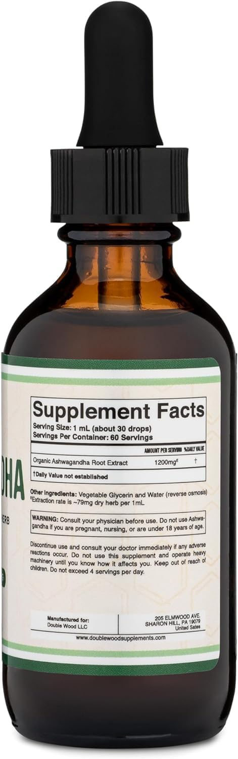 Ashwagandha Capsules, 120 Count (500mg Extract 20:1 Potency) Adaptogen Stress Relief by Double Wood