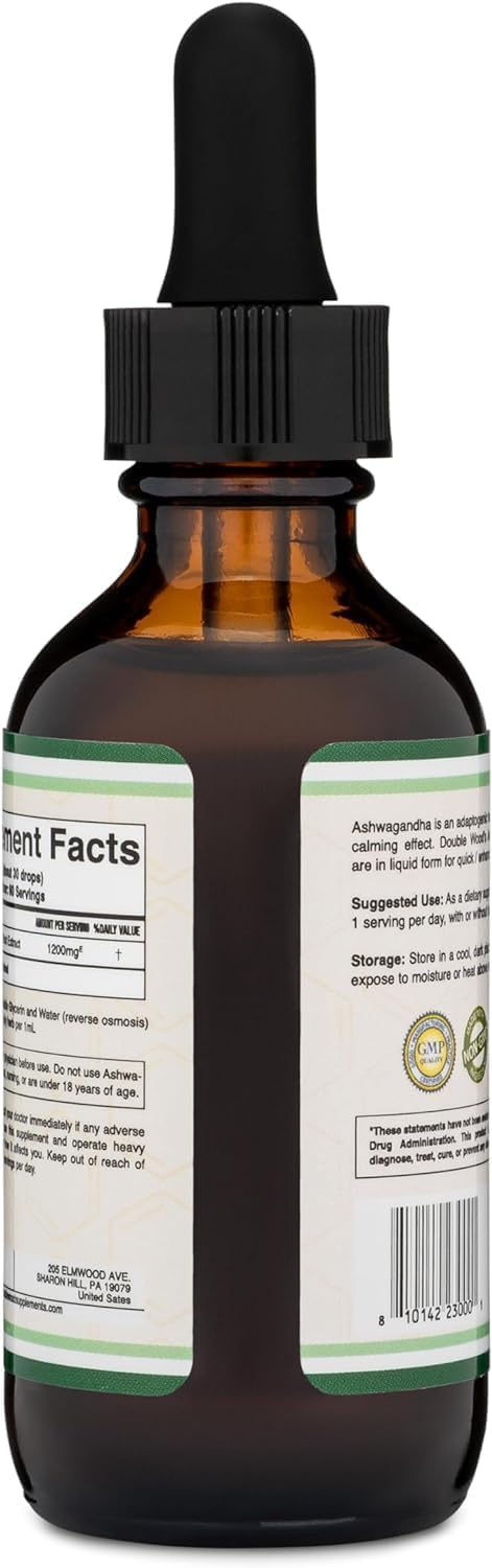Ashwagandha Capsules, 120 Count (500mg Extract 20:1 Potency) Adaptogen Stress Relief by Double Wood