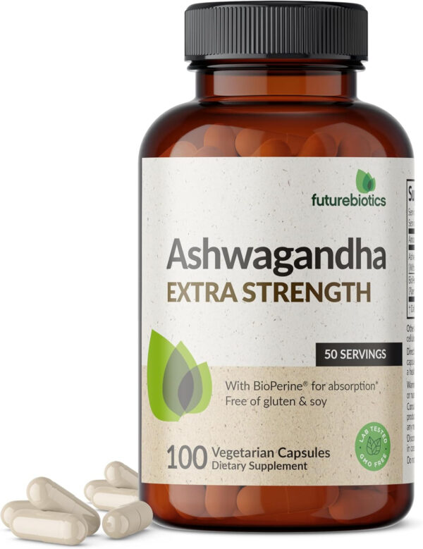 6895c7ed10d7de880b81980b2fcb3fbcccf4207388bce12114da0.jpg Futurebiotics Ashwagandha Extra Strength Stress & Mood Support with BioPerine - Non GMO Formula, 100 Vegetarian Capsules