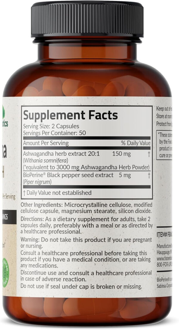 6895c7ee9c3d356d73f3d0656d2a1a97c16b40daa1d67f147cec8.jpg Futurebiotics Ashwagandha Extra Strength Stress & Mood Support with BioPerine - Non GMO Formula, 100 Vegetarian Capsules