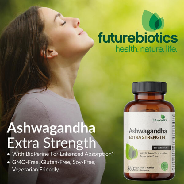 6895c7f0144f5a18ff541aca65e00ffda1c5b904d4ee012df71d4.jpg Futurebiotics Ashwagandha Extra Strength Stress & Mood Support with BioPerine - Non GMO Formula, 100 Vegetarian Capsules