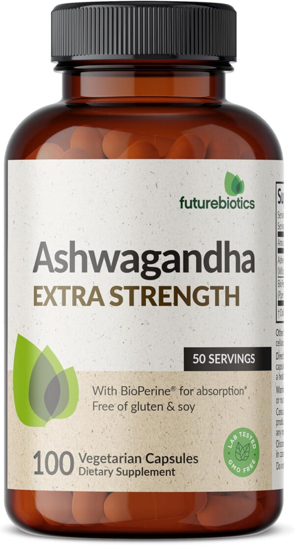 6895c7f2eb90075ea352e0bf841f7da28603d1acf6e37ae6ec74f.jpg Futurebiotics Ashwagandha Extra Strength Stress & Mood Support with BioPerine - Non GMO Formula, 100 Vegetarian Capsules