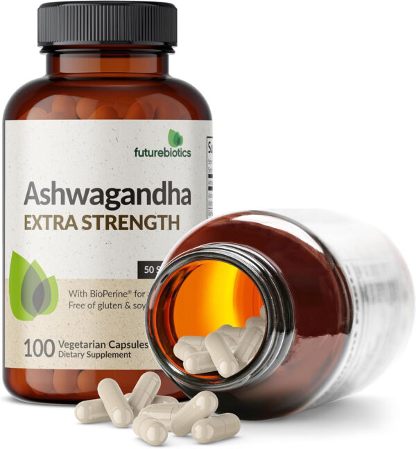 6895c7f46c05c5a6349ec528f87cafb15afa889fe1f2712473e4b.jpg Futurebiotics Ashwagandha Extra Strength Stress & Mood Support with BioPerine - Non GMO Formula, 100 Vegetarian Capsules