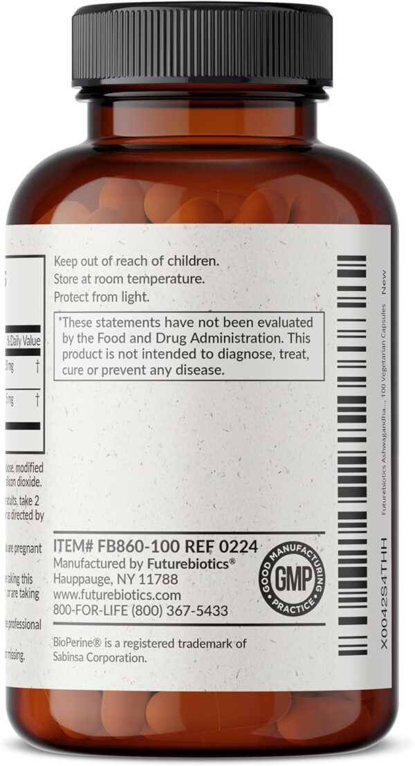 6895c7f5d37dfd5eac08d88eb6429d148f5c89e2b0f7177896a4f.jpg Futurebiotics Ashwagandha Extra Strength Stress & Mood Support with BioPerine - Non GMO Formula, 100 Vegetarian Capsules