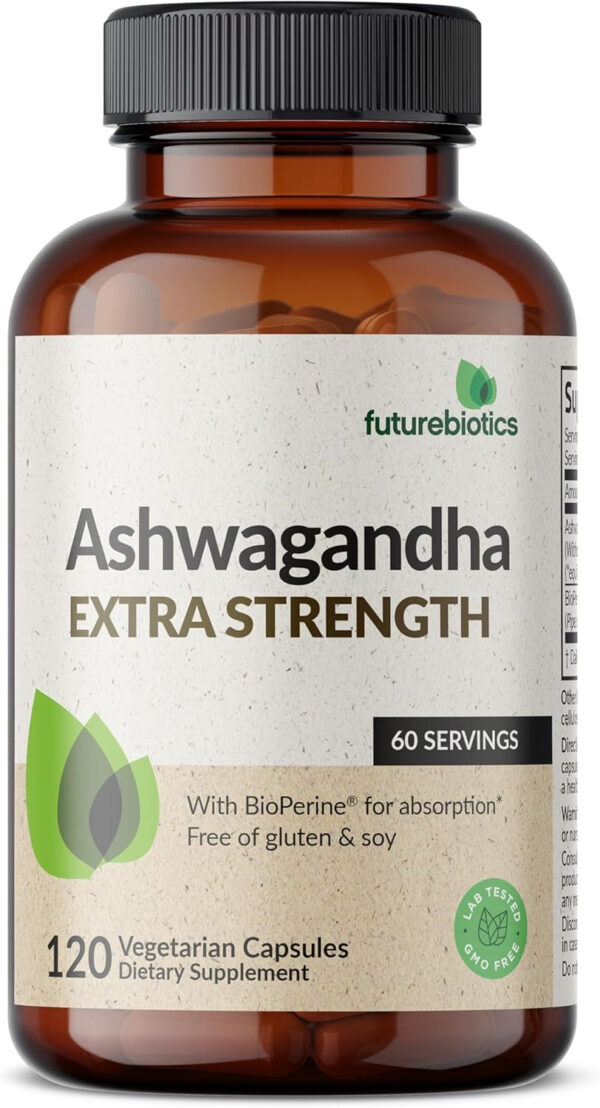 6895c7fba8fcbeaf59a94c66a855068cba0b1a5623444744f2105.jpg Futurebiotics Ashwagandha Extra Strength Stress & Mood Support with BioPerine - Non GMO Formula, 100 Vegetarian Capsules