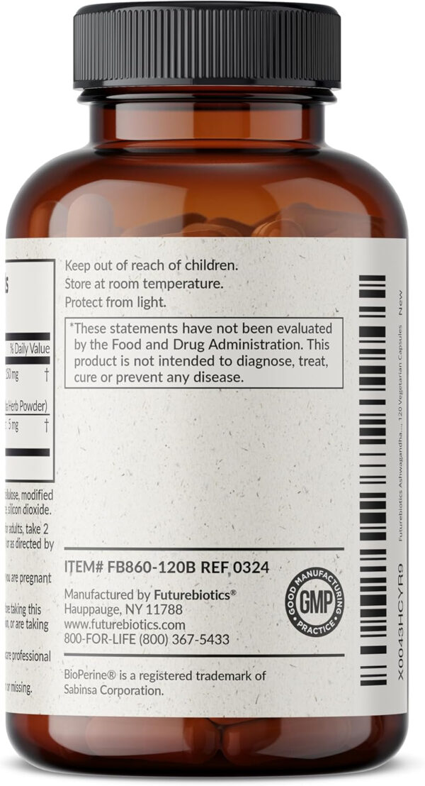 6895c7fe9704c9de298e0bafd7bedde3d72ef2733bbd72b14344f.jpg Futurebiotics Ashwagandha Extra Strength Stress & Mood Support with BioPerine - Non GMO Formula, 100 Vegetarian Capsules