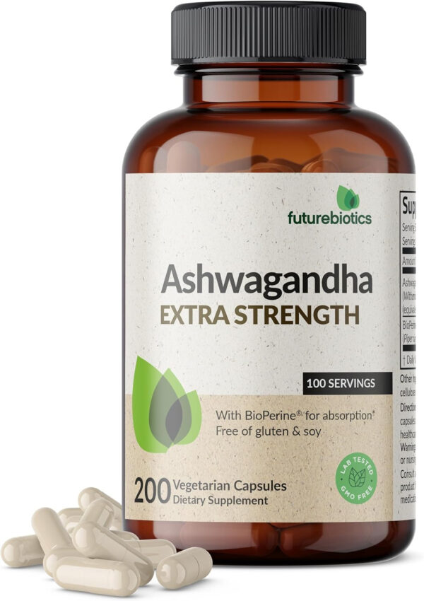 6895c80194236d328c9d937963be2d5f824cf64fbfc867609ae13.jpg Futurebiotics Ashwagandha Extra Strength Stress & Mood Support with BioPerine - Non GMO Formula, 100 Vegetarian Capsules