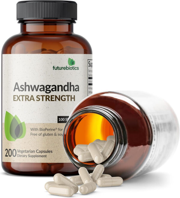 6895c80632f484a47a4523aad67767d8dec5f16a880efdf625334.jpg Futurebiotics Ashwagandha Extra Strength Stress & Mood Support with BioPerine - Non GMO Formula, 100 Vegetarian Capsules