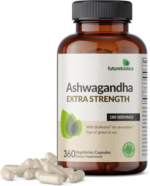 6895c80ae231abfb55defe6793b65f6f921d0e7138a70f087d944.jpg Futurebiotics Ashwagandha Extra Strength Stress & Mood Support with BioPerine - Non GMO Formula, 100 Vegetarian Capsules