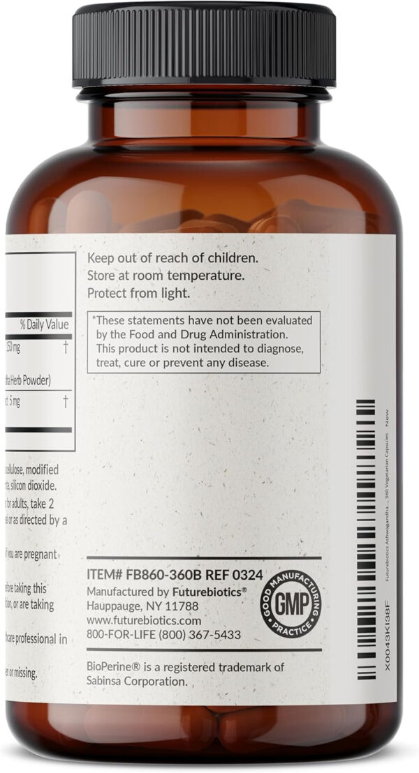 6895c811670ee56e0cd5e785baa53c5f7d201f7fcd4ae23a4a033.jpg Futurebiotics Ashwagandha Extra Strength Stress & Mood Support with BioPerine - Non GMO Formula, 100 Vegetarian Capsules