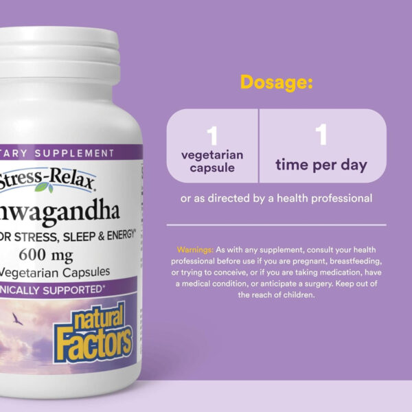 Stress-Relax KSM-66 Ashwagandha 600 mg by Natural Factors, 30 vegetarian capsules (30 servings), 60 Capsules