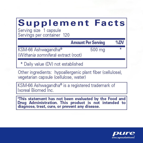 6895c86722e3592a8169093b3e1a86bb6f8077723510b78c79058.jpg Pure Encapsulations Ashwagandha - 500 mg Ashwagandha Extract - Metabolism & Stress Support - Immune Support - GMO Free & Vegan - 60 Capsules