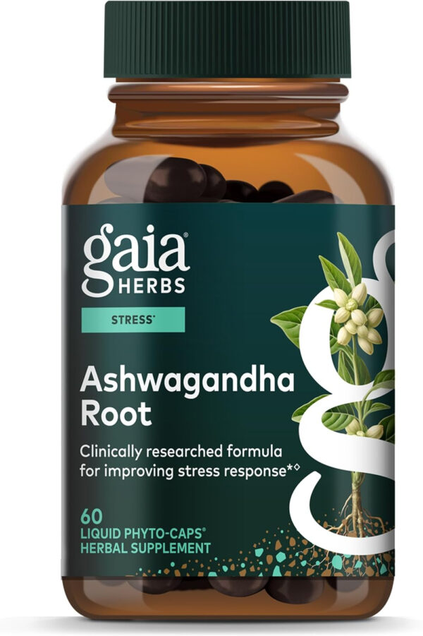 Gaia Herbs Ashwagandha Root - Made with Organic Ashwagandha Root to Help Support a Healthy Response to Stress, the Immune System, and Restful Sleep - 60 Vegan Liquid Phyto-Capsules (30-Day Supply)