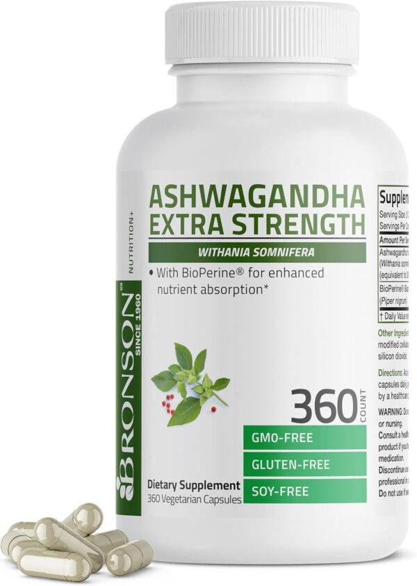 6895ca3d1ff25321fb22e2b771b0b3d24fbda846e35c3be0207a1.jpg Bronson Ashwagandha Extra Strength Stress & Mood Support with BioPerine - Non GMO Formula, 360 Vegetarian Capsules