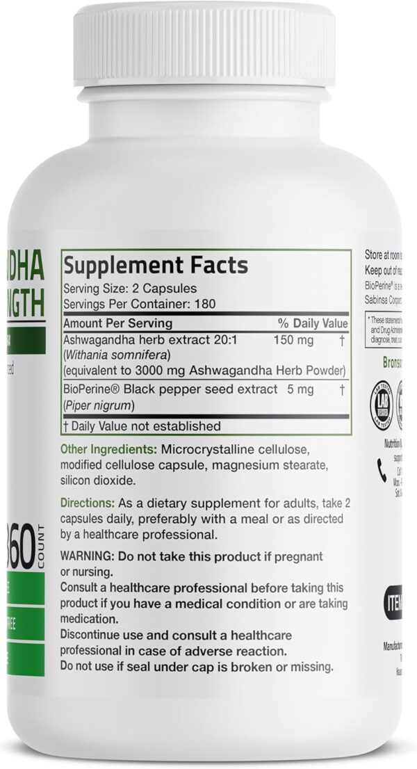 6895ca3ea88b253152e3e6df9bf8fb5103b42d6158339ba115ab7.jpg Bronson Ashwagandha Extra Strength Stress & Mood Support with BioPerine - Non GMO Formula, 360 Vegetarian Capsules