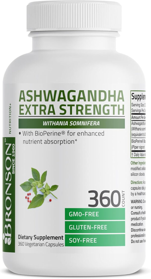 6895ca3fe5945e50164ba6d89032019496d38dc6c181c00da34a1.jpg Bronson Ashwagandha Extra Strength Stress & Mood Support with BioPerine - Non GMO Formula, 360 Vegetarian Capsules