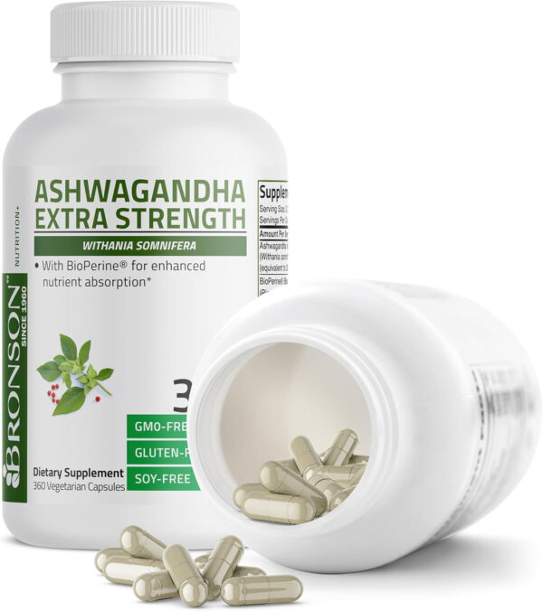 6895ca41627de1a062e0437b1fcf1dc43105df05253b7e4132017.jpg Bronson Ashwagandha Extra Strength Stress & Mood Support with BioPerine - Non GMO Formula, 360 Vegetarian Capsules