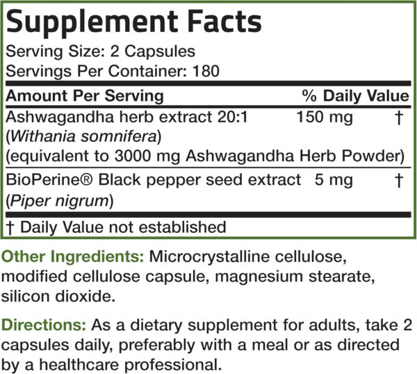 6895ca442e796f1bbbcf411942b0896228a26ce2ed76e6e7880ae.jpg Bronson Ashwagandha Extra Strength Stress & Mood Support with BioPerine - Non GMO Formula, 360 Vegetarian Capsules