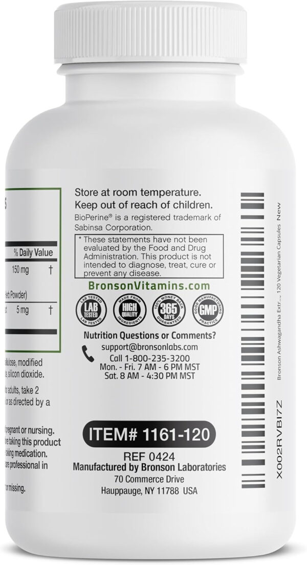 6895ca4d934c13d82f39011deca4e461efe326f1c2b300f8b3530.jpg Bronson Ashwagandha Extra Strength Stress & Mood Support with BioPerine - Non GMO Formula, 360 Vegetarian Capsules