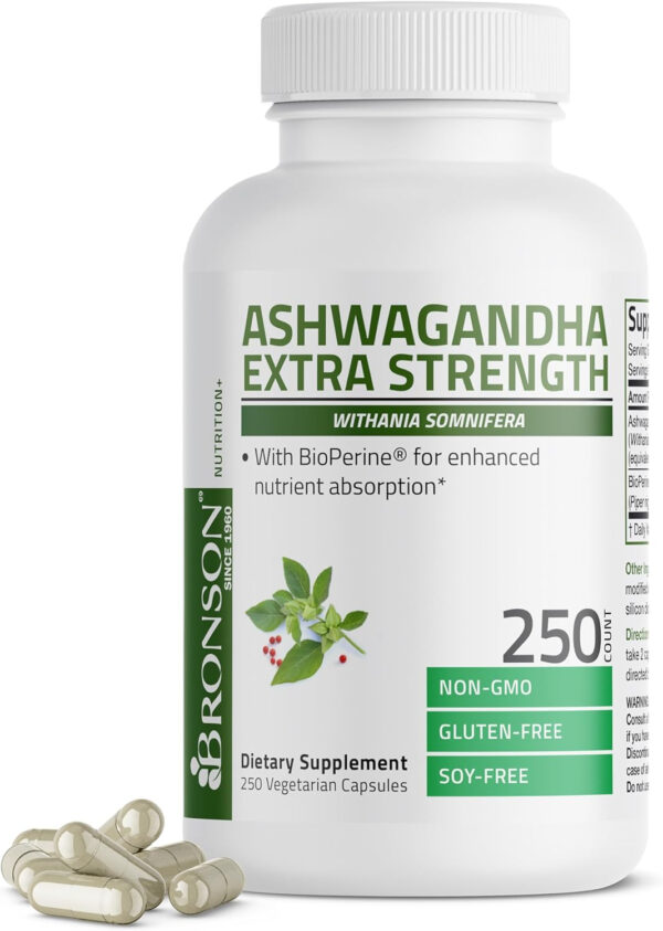 6895ca5039e634eb95b005f597e1f1647b8bd891ff5f285e9b609.jpg Bronson Ashwagandha Extra Strength Stress & Mood Support with BioPerine - Non GMO Formula, 360 Vegetarian Capsules