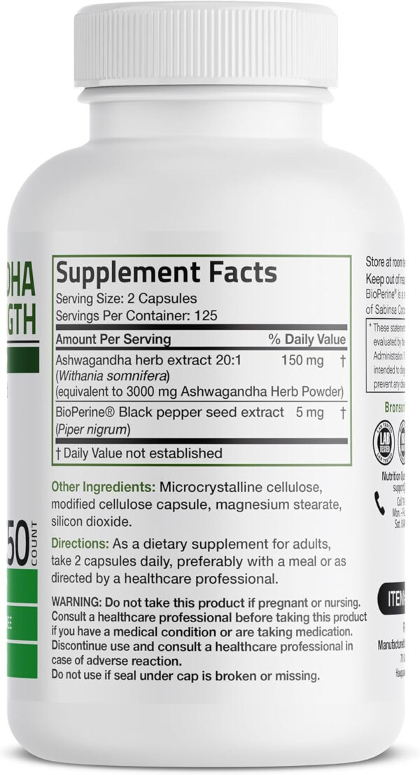 6895ca51814c44cff66398293b47ecc0432b63565886854bdeb76.jpg Bronson Ashwagandha Extra Strength Stress & Mood Support with BioPerine - Non GMO Formula, 360 Vegetarian Capsules