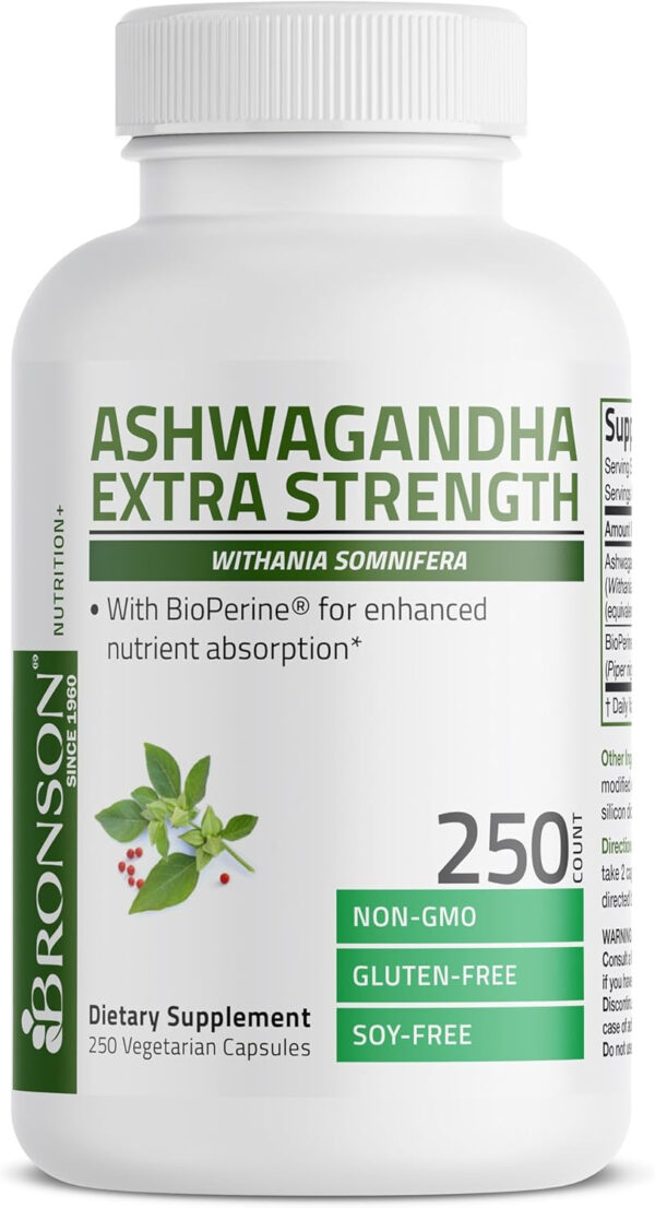 6895ca52e1500a6d5de55e9841c53bd6be6cd0fb132b0329c46f7.jpg Bronson Ashwagandha Extra Strength Stress & Mood Support with BioPerine - Non GMO Formula, 360 Vegetarian Capsules